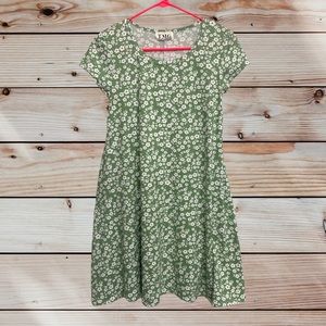 Green White Flower Print Dress